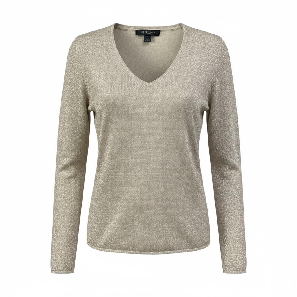 St. John ✨ Metallic Knit Sweater Top V Neck Shimmer Long Sleeve